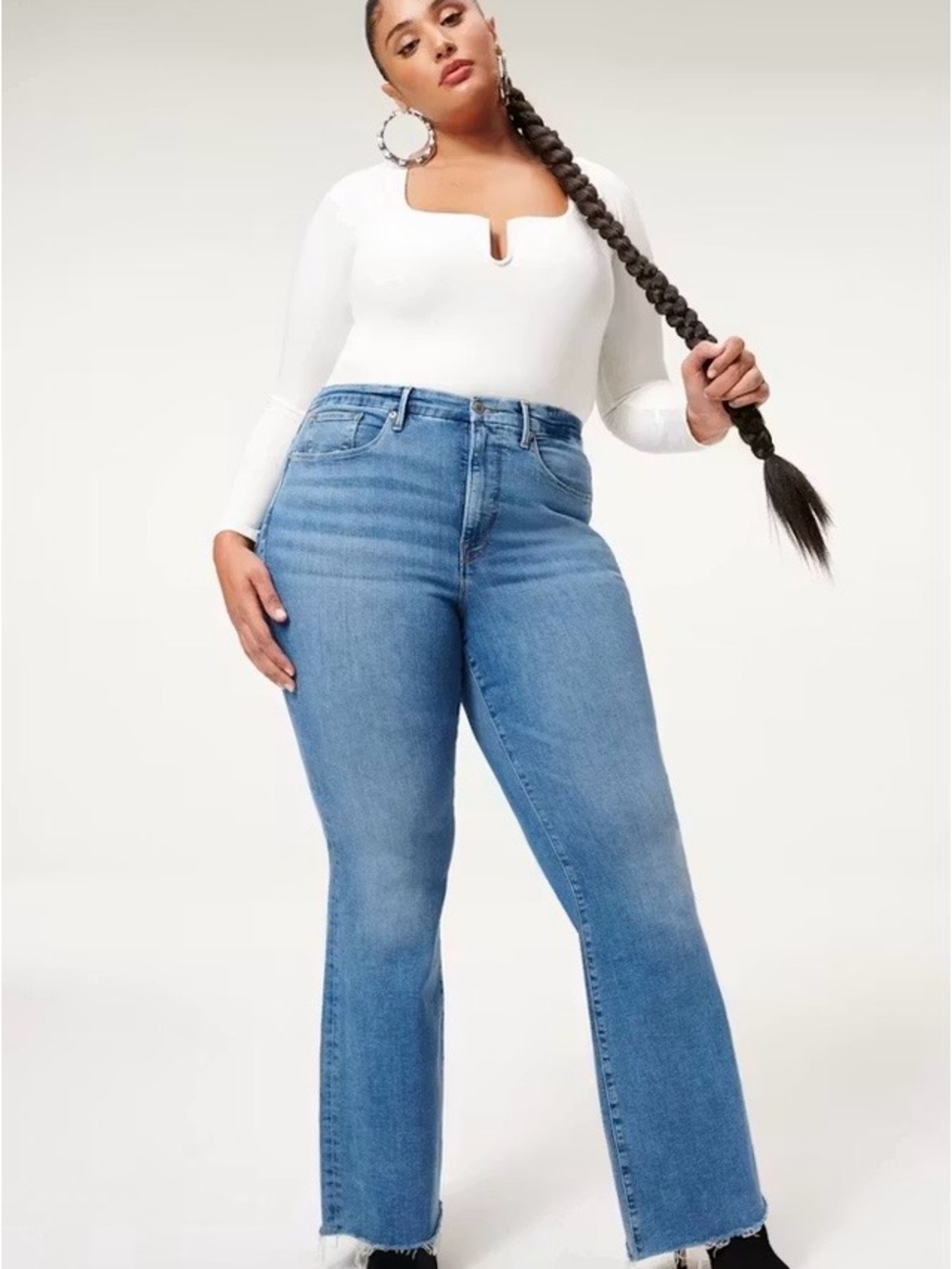 Good American Cropped Flare Jeans Size 2/26 Raw Hem High Rise